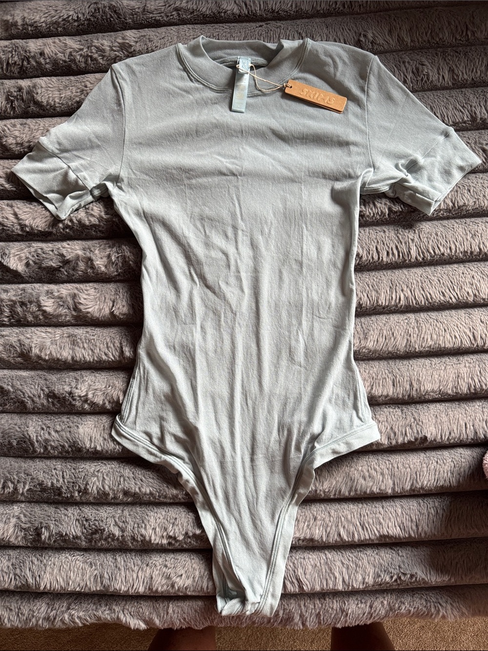 SKIMS Short Sleeve Bodysuit in Sage Green